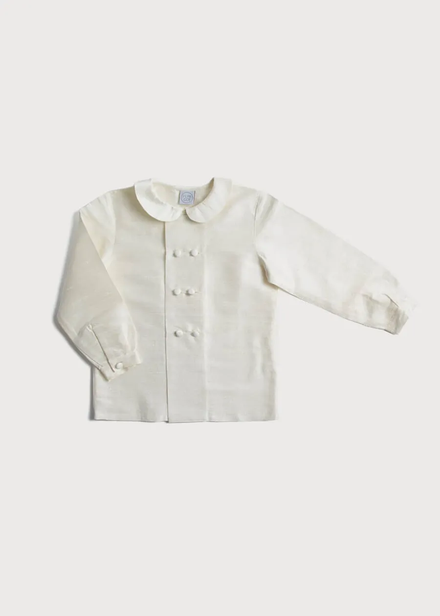 BOY Pepa London Boy's white double-breasted Peter Pan collar silk shirt (12mths-10yrs)