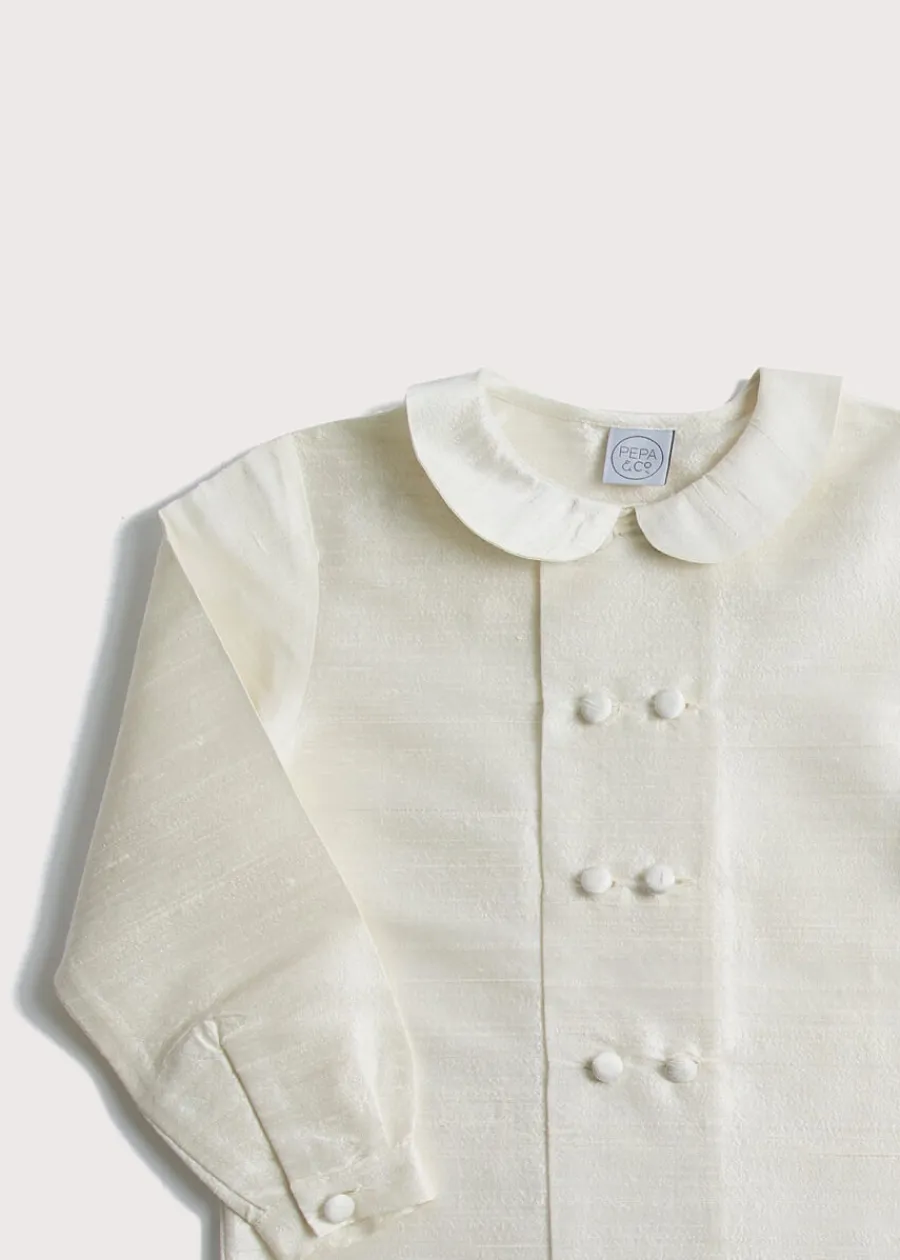 BOY Pepa London Boy's white double-breasted Peter Pan collar silk shirt (12mths-10yrs)