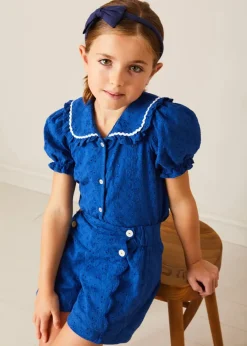 Pepa London Broderie Anglais Button Detail Shorts in Blue (4-12yrs)