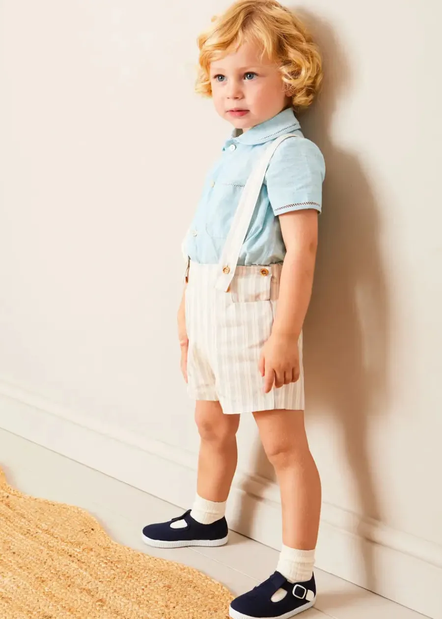 BOY Pepa London Brompton Striped Shorts With Braces in Beige (12mths-4yrs)