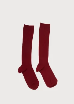 BOY Pepa London Burgundy Ribbed Knee-High Socks (0mths-10yrs)