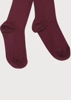 BOY Pepa London Burgundy Ribbed Tights (0mths-10yrs)