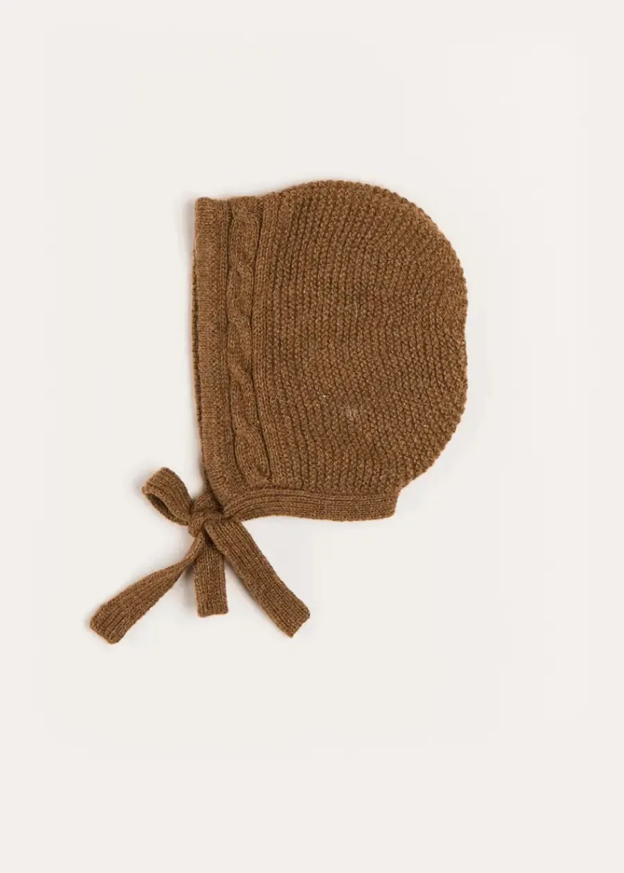 BOY Pepa London Cable Detail Knitted Bonnet in Brown (S-L)