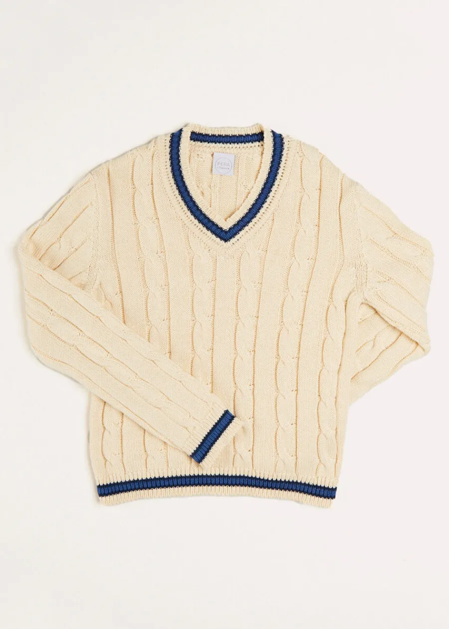 BOY Pepa London Cable Knit V-Neck Jumper in Cream (4-10yrs)