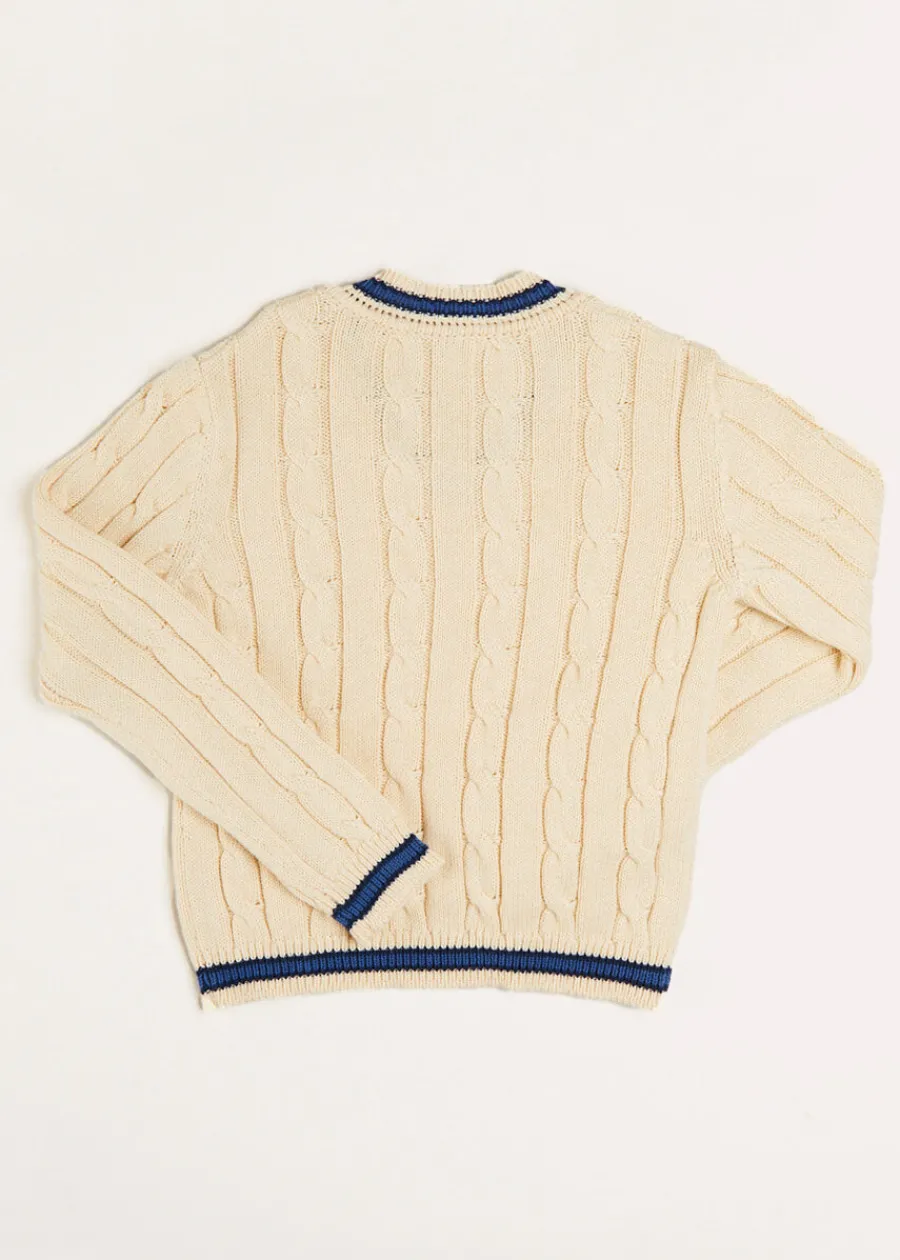 BOY Pepa London Cable Knit V-Neck Jumper in Cream (4-10yrs)