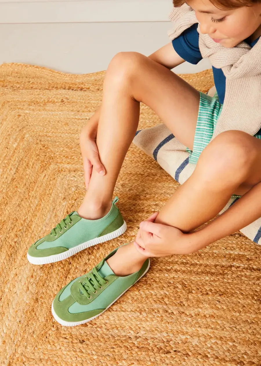 BOY Pepa London Canvas Lace Up Plimsols in Green (23-35EU)