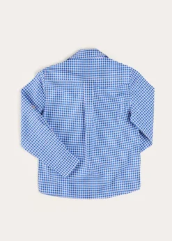 BOY Pepa London Carlisle Gingham Polo Collar Long Sleeve Shirt in Blue (4-10yrs)