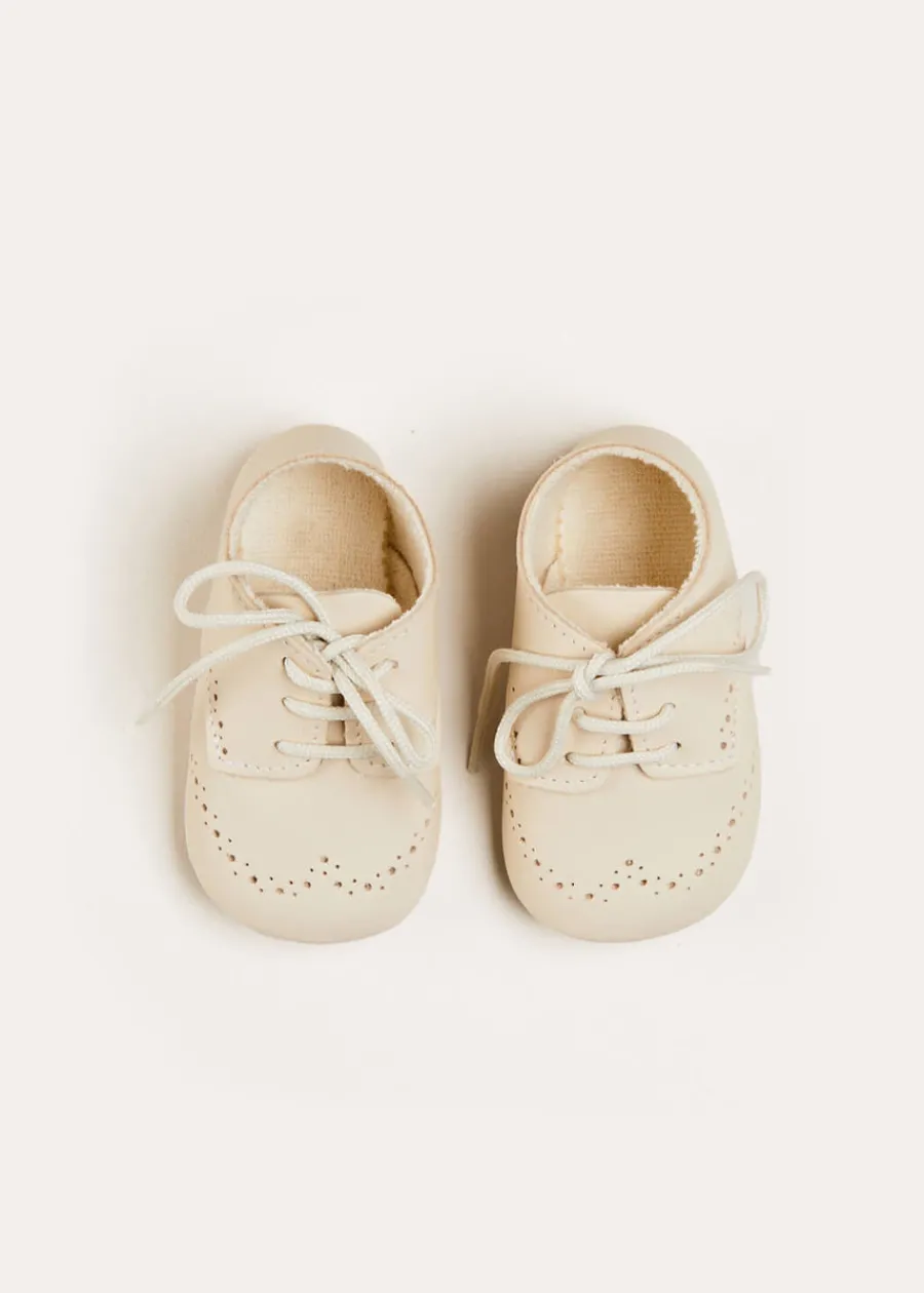 BOY Pepa London Celebration Lace-up T-Bar Pram Shoes in Beige (17-20EU)