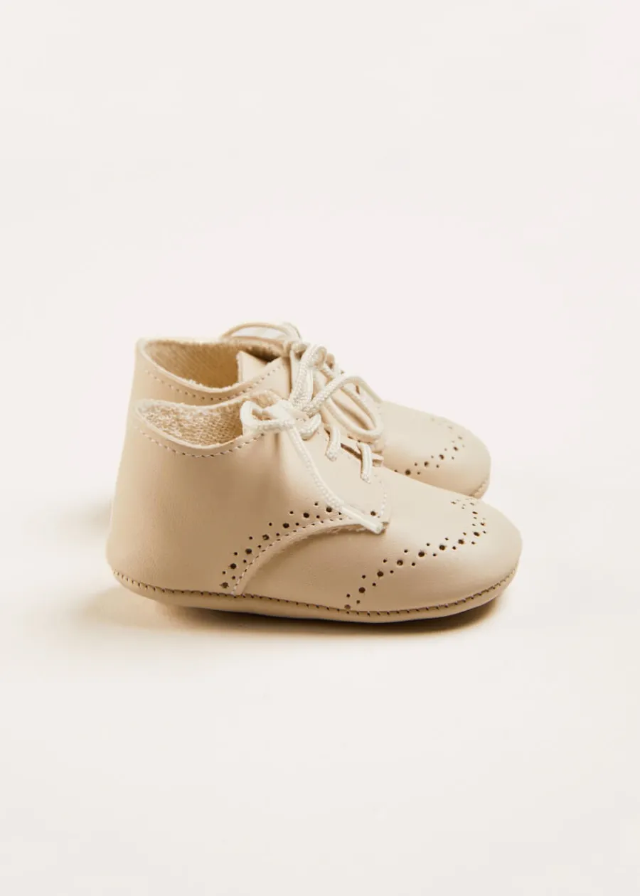 BOY Pepa London Celebration Lace-up T-Bar Pram Shoes in Beige (17-20EU)