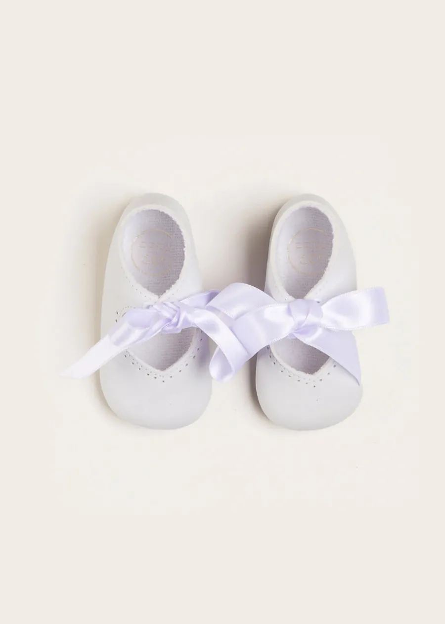 Pepa London Celebration Ribbon Detail Mary Jane Pram Shoes in White (17-20EU)
