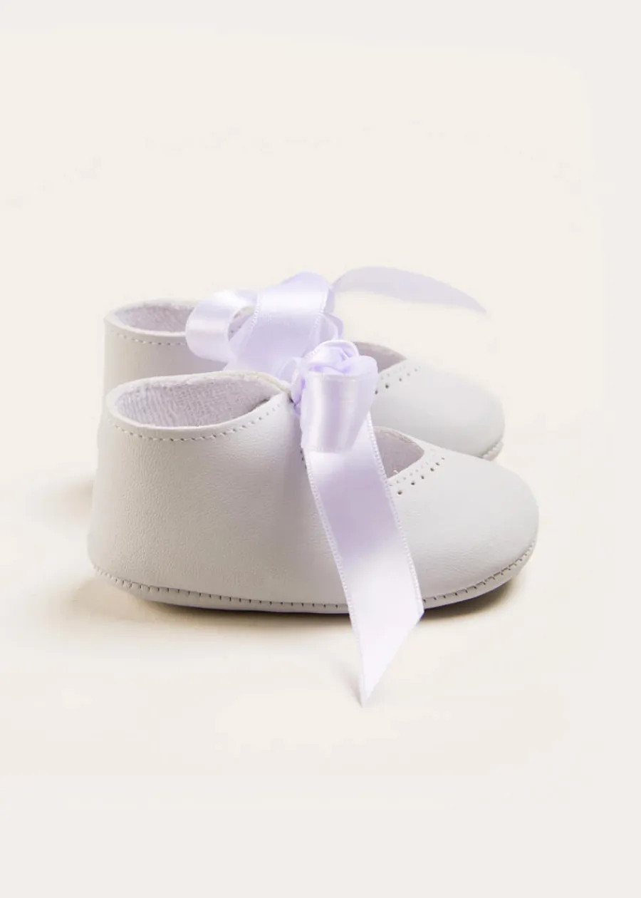 Pepa London Celebration Ribbon Detail Mary Jane Pram Shoes in White (17-20EU)