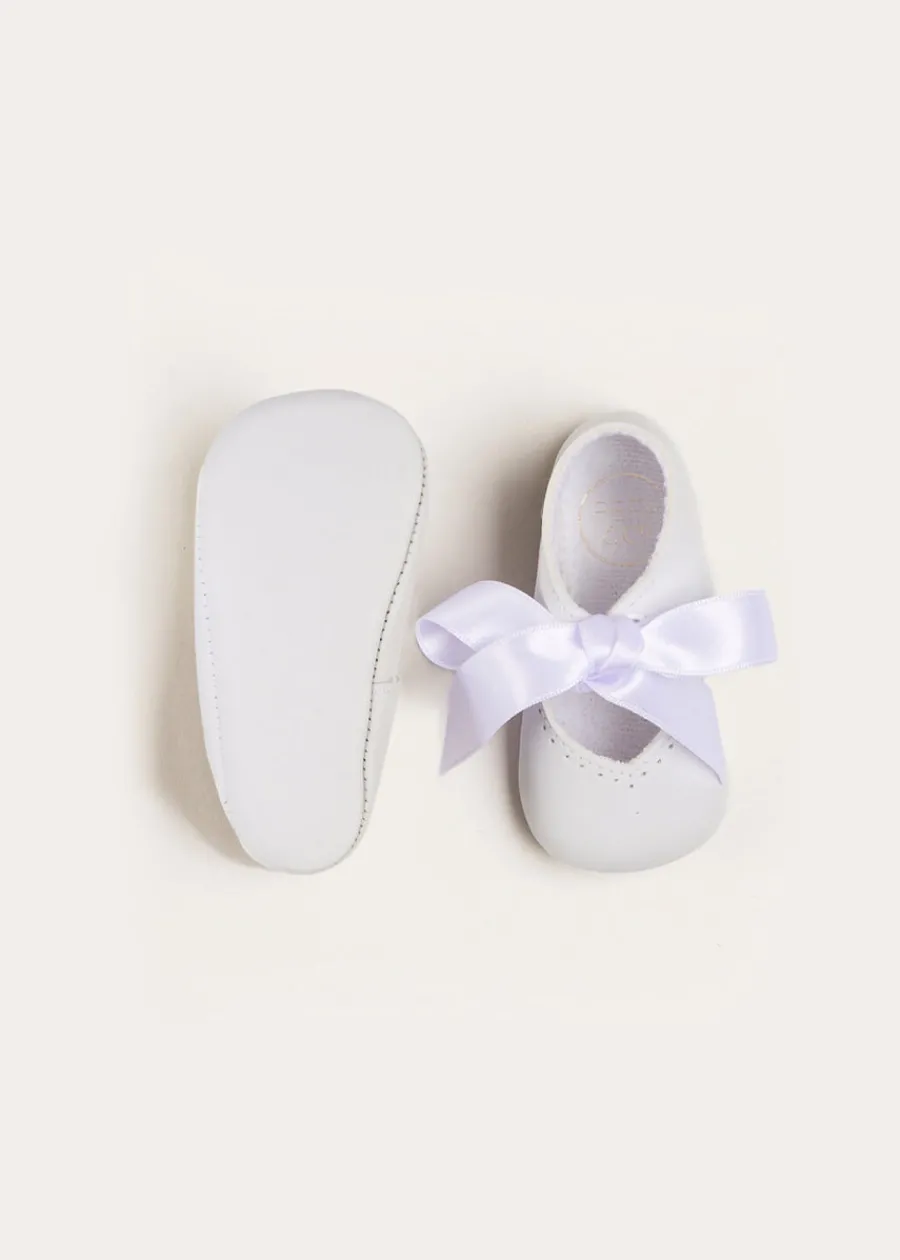 Pepa London Celebration Ribbon Detail Mary Jane Pram Shoes in White (17-20EU)