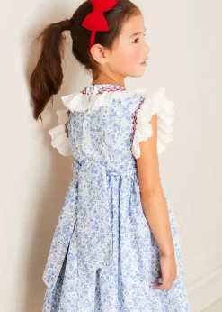 Pepa London Charlotte Floral Hand Smocked Sleeveless Dress in Blue (12mths-10yrs)