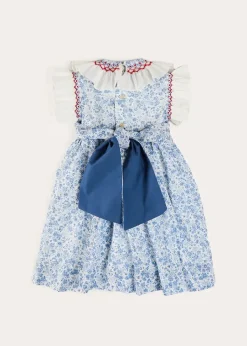 Pepa London Charlotte Floral Hand Smocked Sleeveless Dress in Blue (12mths-10yrs)