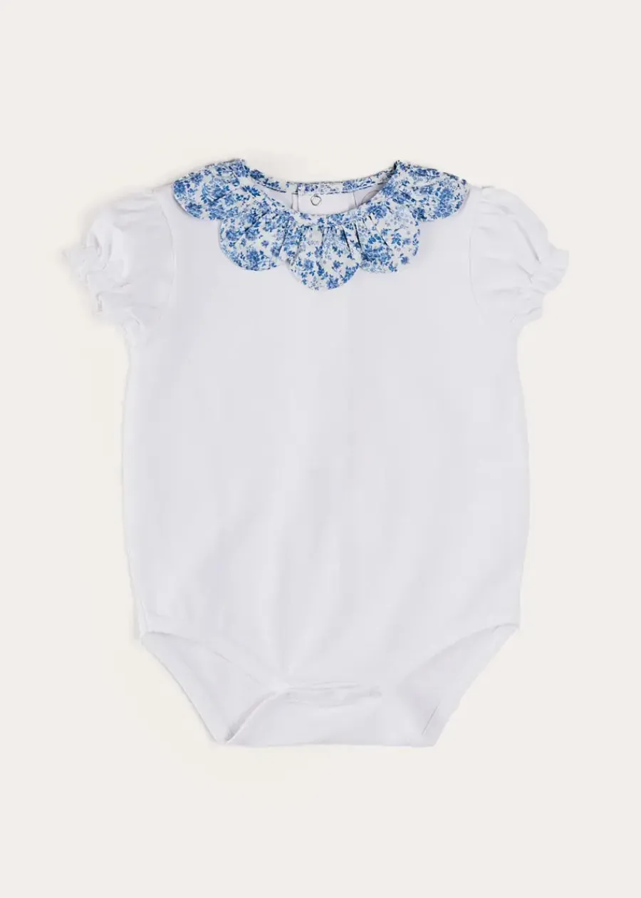 Pepa London Charlotte Floral Scallop Collar Short Sleeve Bodysuit in Blue (1mth-2yrs)