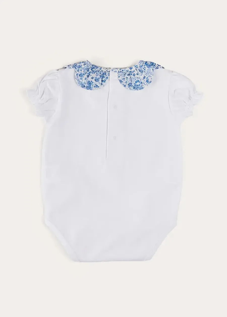 Pepa London Charlotte Floral Scallop Collar Short Sleeve Bodysuit in Blue (1mth-2yrs)