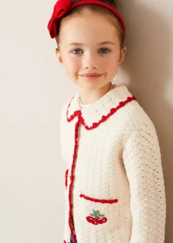 Pepa London Cherry Motif Crochet Cardigan in Beige (2-10yrs)