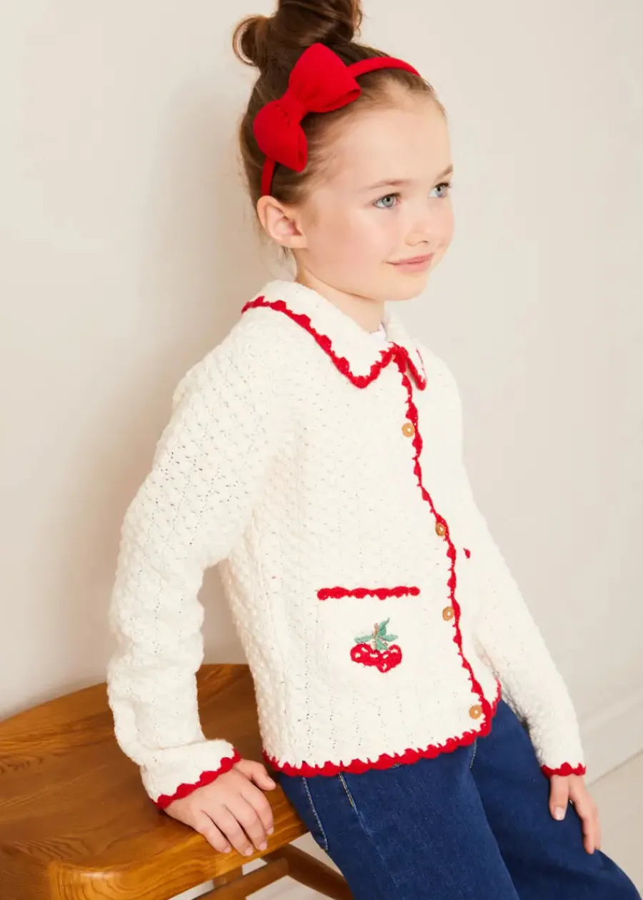 Pepa London Cherry Motif Crochet Cardigan in Beige (2-10yrs)