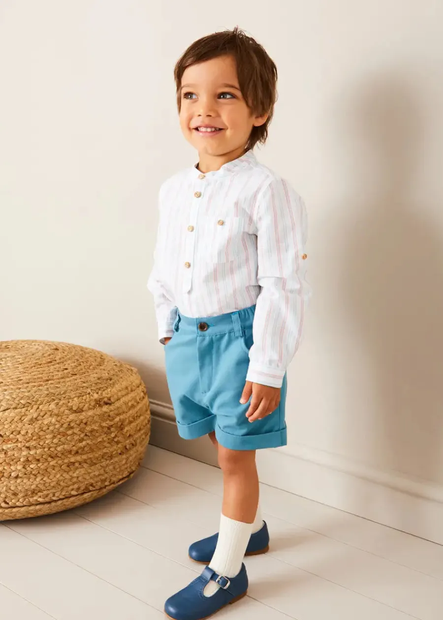 BOY Pepa London Chesham Striped Mao Collar Long Sleeve Shirt in Red (3-10yrs)