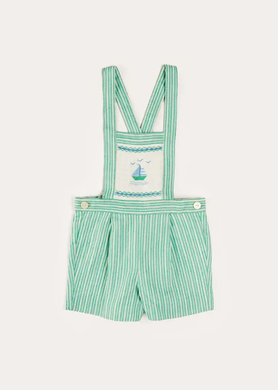 BOY Pepa London Cheyne Striped Boat Embroidery Dungarees in Green (18mths-4yrs)