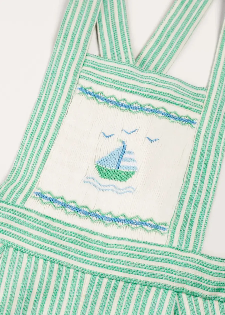 BOY Pepa London Cheyne Striped Boat Embroidery Dungarees in Green (18mths-4yrs)