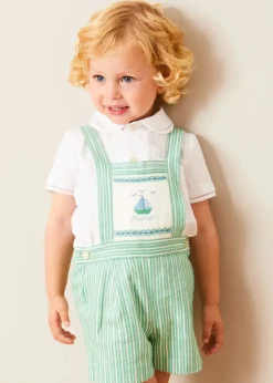 BOY Pepa London Cheyne Striped Boat Embroidery Dungarees in Green (18mths-4yrs)