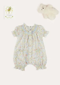 Pepa London Clara Floral All-In-One Pyjamas in Green (9mths-2yrs) | White Teddy Bear (100% Alpaca Fur) | Flower Fairies of the Spring Book in White