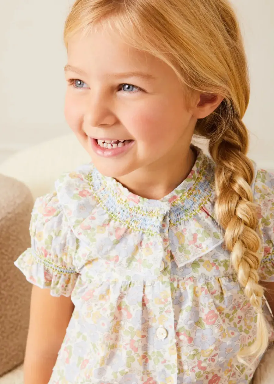 Pepa London Clara Floral Ruffle Collar Short Sleeve Pyjamas in Green (18mths-10yrs) | Clara Floral Bow Detail Dressing Gown in Green (18mths-10yrs) | Linen Slippers With Contrast Piping in Cream (24-35EU) | White Teddy Bear (100% Alpaca Fur) | Flower Fairies of the Summer Book in White