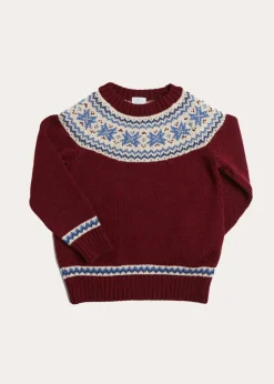 BOY Pepa London Classic Fair Isle Merino Wool Jumper in Burgundy (12mths-10yrs)