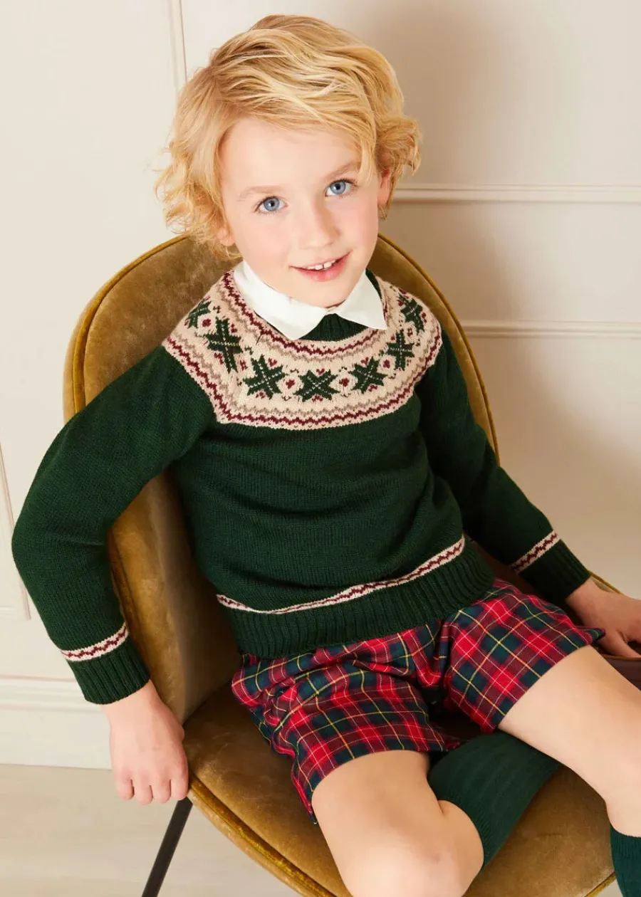 BOY Pepa London Classic Fair Isle Merino Wool Jumper in Green (12mths-10yrs)