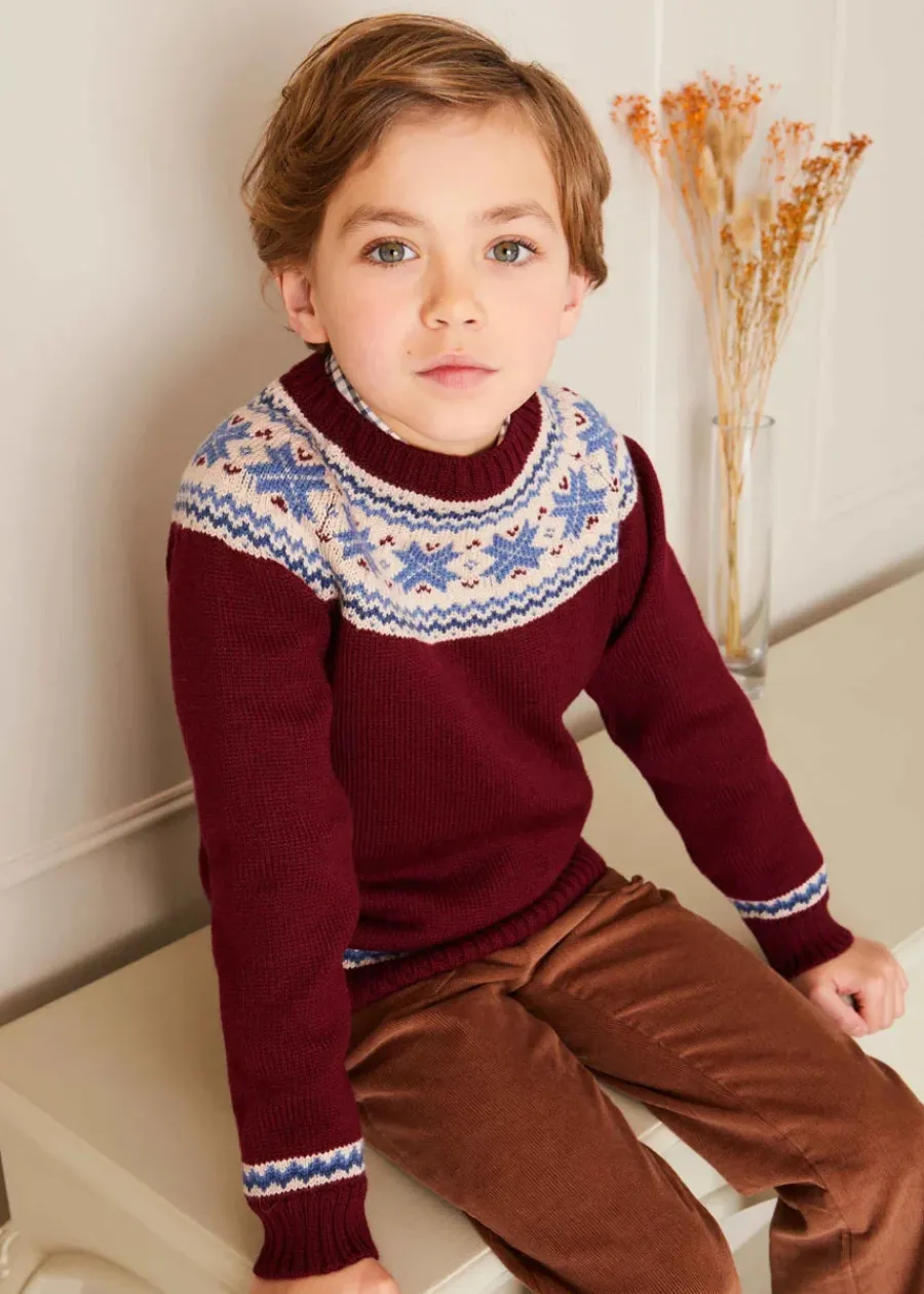 BOY Pepa London Classic Fair Isle Merino Wool Jumper in Burgundy (12mths-10yrs)