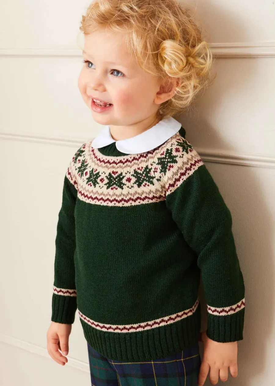 BOY Pepa London Classic Fair Isle Merino Wool Jumper in Green (12mths-10yrs)