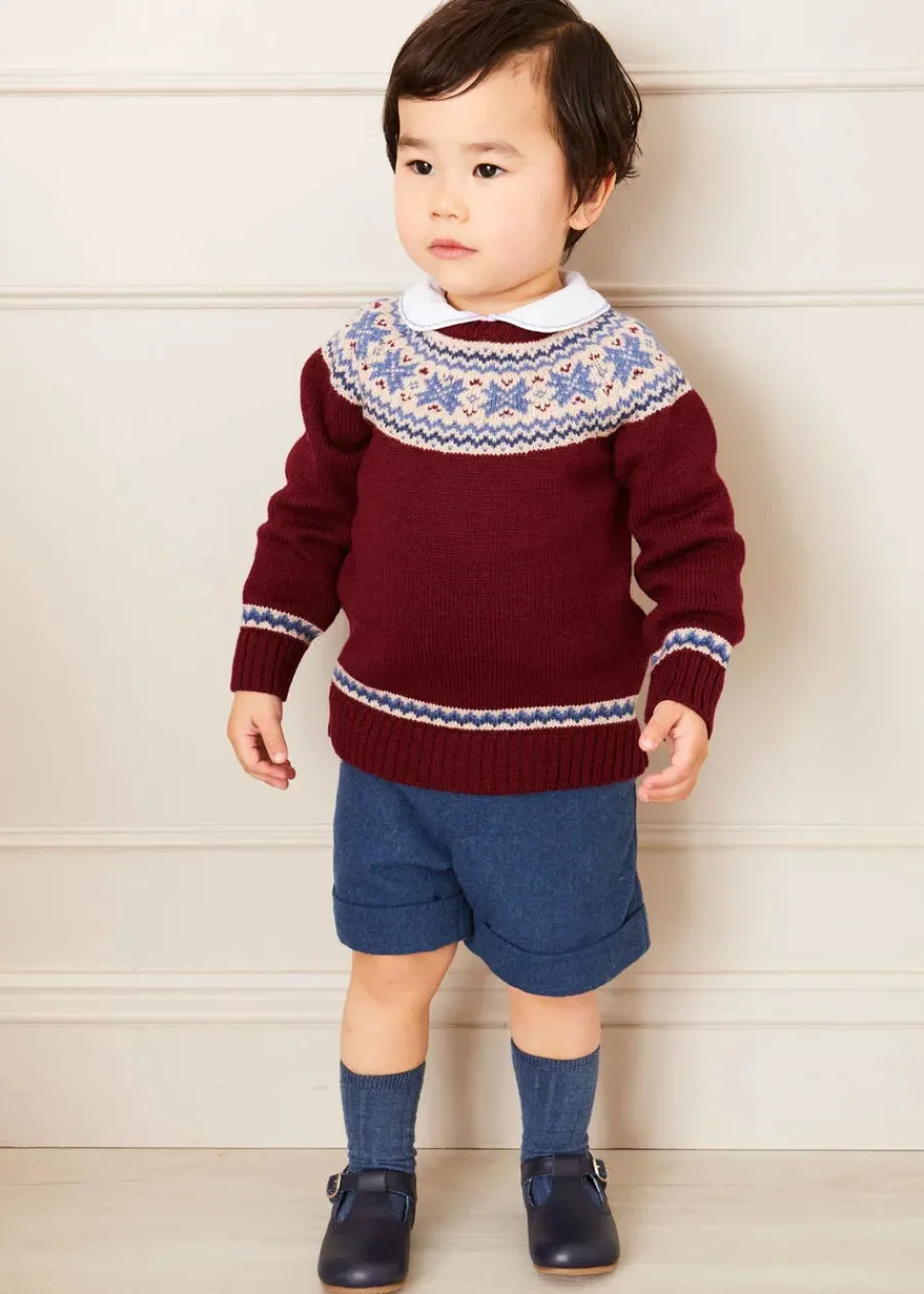 BOY Pepa London Classic Fair Isle Merino Wool Jumper in Burgundy (12mths-10yrs)