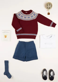 BOY Pepa London Classic Fair Isle Merino Wool Jumper in Burgundy (12mths-10yrs)
