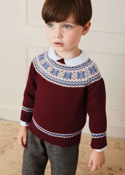 BOY Pepa London Classic Fair Isle Merino Wool Jumper in Burgundy (12mths-10yrs)