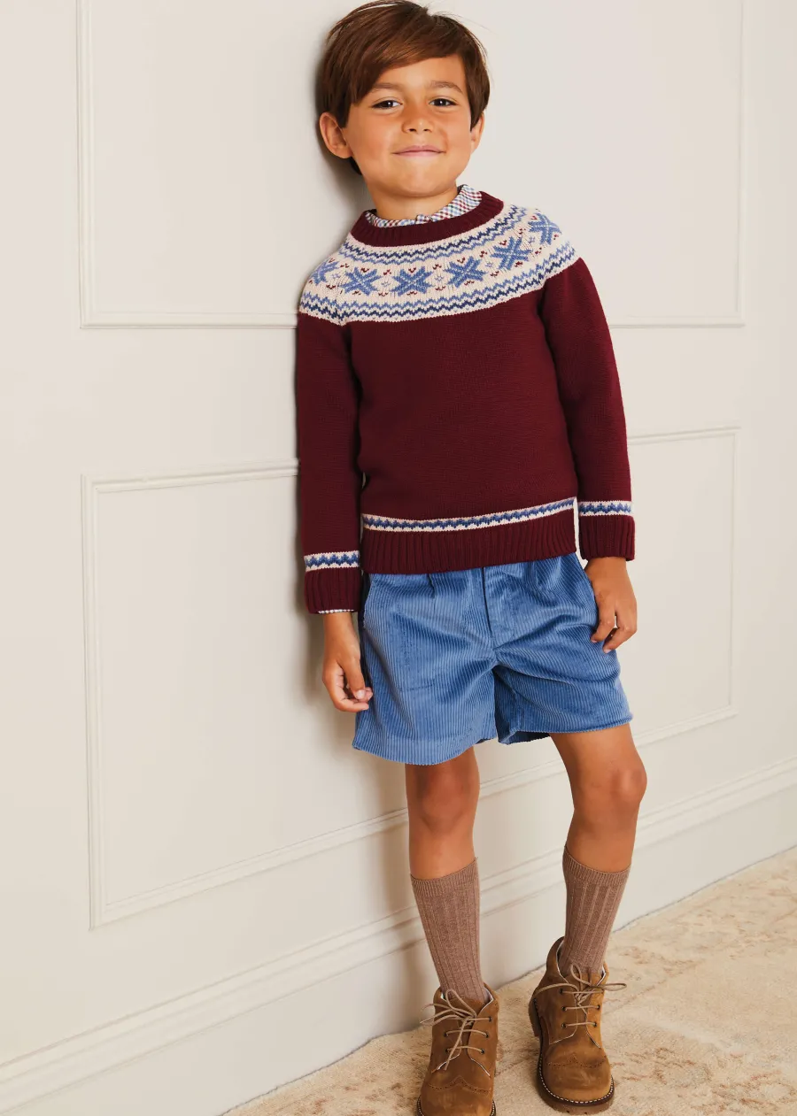 BOY Pepa London Classic Fair Isle Merino Wool Jumper in Burgundy (12mths-10yrs)
