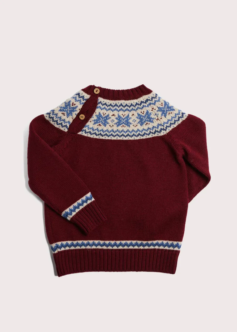 BOY Pepa London Classic Fair Isle Merino Wool Jumper in Burgundy (12mths-10yrs)