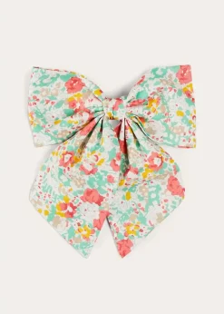 BOY Pepa London Clementine Floral Long Bow Hair Clip in Coral