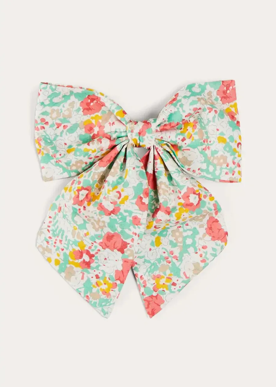 BOY Pepa London Clementine Floral Long Bow Hair Clip in Coral