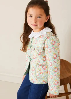 Pepa London Clementine Floral Quilted Reversible Jacket in Coral (4-12yrs)