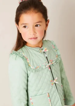 Pepa London Clementine Floral Smock Detail Short Sleeve Blouse in Coral (2-12yrs) | Scallop Trim Embroidered Shorts in White (2-10yrs) | Clementine Floral Quilted Reversible Jacket in Coral (4-12yrs) | Floral Openwork Cotton Cardigan in Pink (2-10yrs) | Linen Ballerina Shoes in Ivory (24-36EU) | Clementine Floral Long Bow Hair Clip in Coral | Little People, Big Dreams - Frida Kahlo Book in Green
