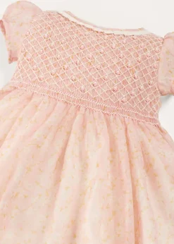 Pepa London Constance Floral Hand Smocked Short Sleeve Party Dress in Pink (12mths-10yrs)