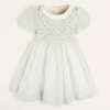 Pepa London Constance Floral Print Hand Smocked Short Sleeve Party Dress in Light Green (12m-10yrs)