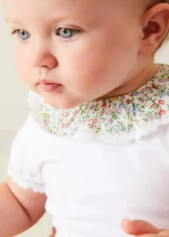Pepa London Cordelia Embroidered Double Collar Bodysuit in Pink Made with Liberty Fabric (1m-3yrs)