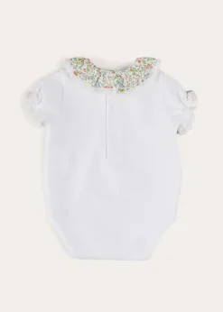 Pepa London Cordelia Embroidered Double Collar Bodysuit in Pink Made with Liberty Fabric (1m-3yrs)