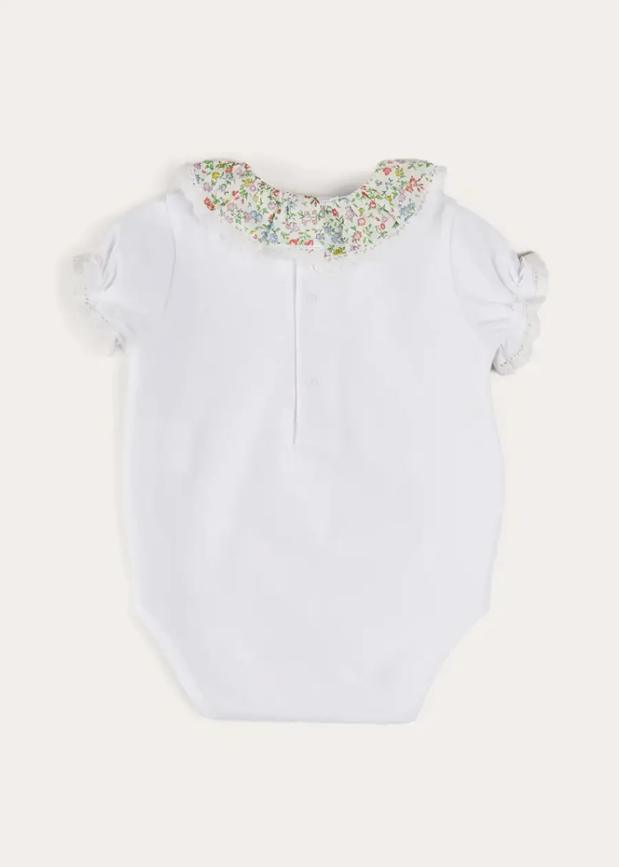 Pepa London Cordelia Embroidered Double Collar Bodysuit in Pink Made with Liberty Fabric (1m-3yrs)