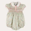 Pepa London Cordelia Floral Hand-Smocked Short Sleeve Romper in Pink Made with Liberty Fabric (3m-2yrs)