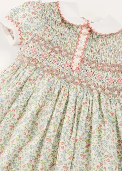Pepa London Cordelia Floral Hand-Smocked Short Sleeve Dress in Pink Made with Liberty Fabric (12m-6yrs)