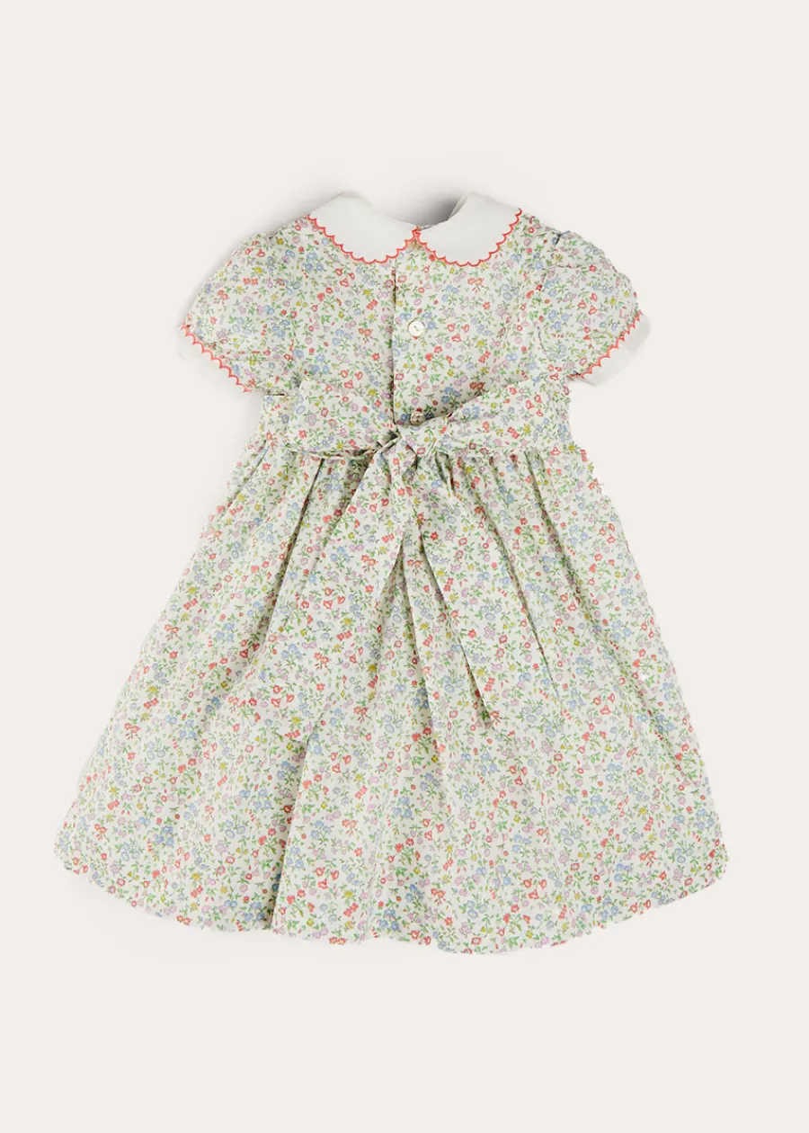 Pepa London Cordelia Floral Hand-Smocked Short Sleeve Dress in Pink Made with Liberty Fabric (12m-6yrs)