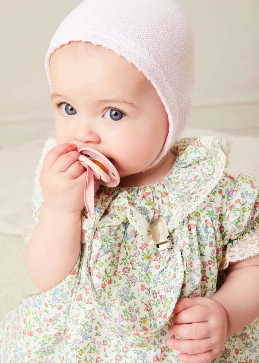 Pepa London Cordelia Floral Ruffle Collar Short Sleeve Dress in Green Made with Liberty Fabric (1-12m)